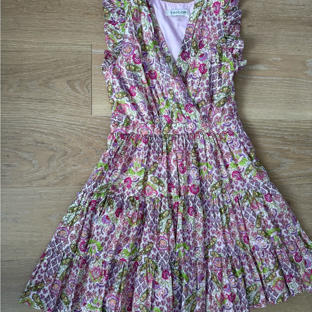 Taylor Pink and Green Floral Mini Dress#64